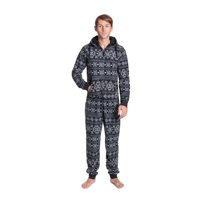 Mens Printed Onesie With Hood Micro Fleece